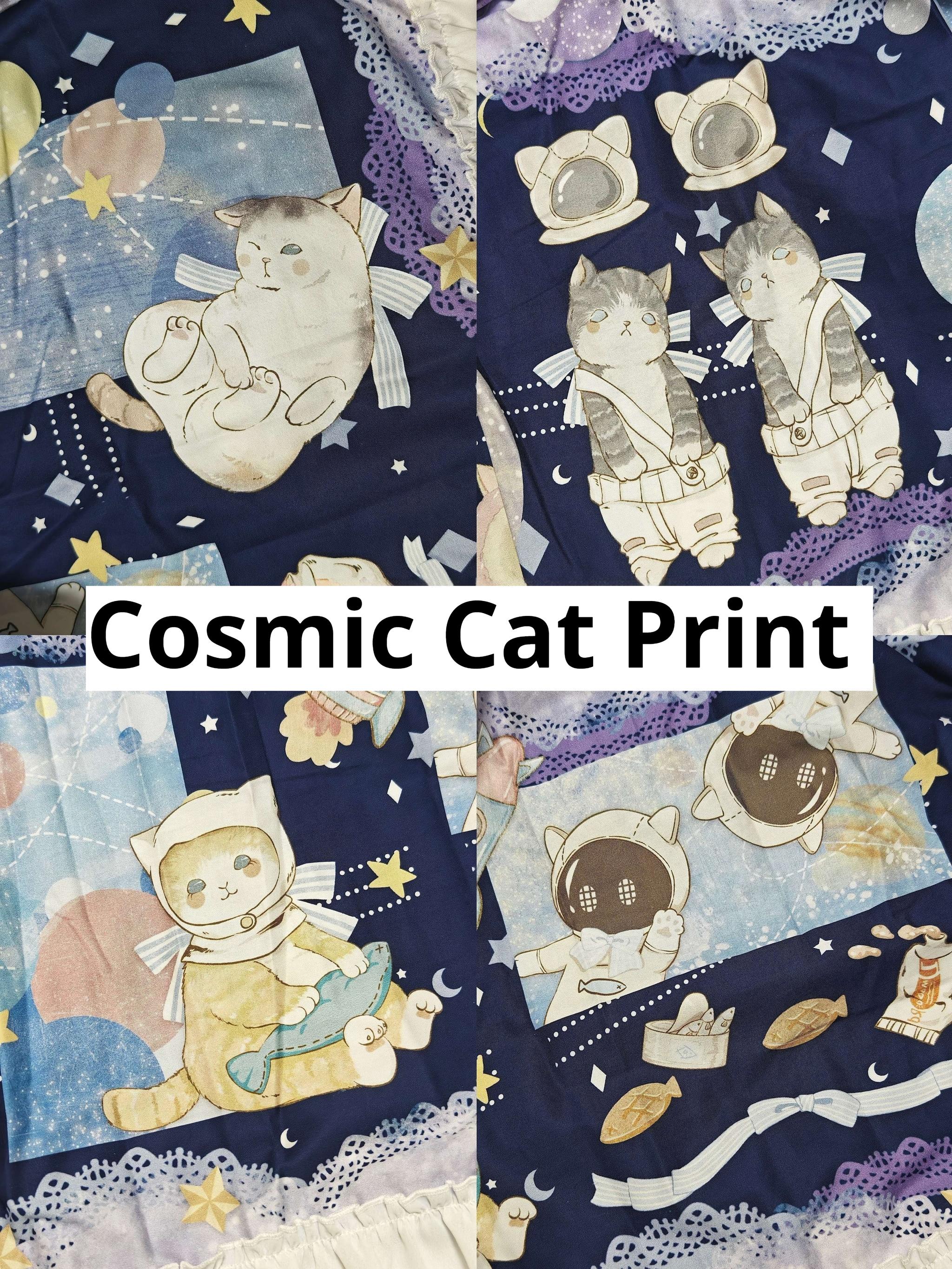 Kawaii Cotton Lolita SK With Bunny & Cosmic Cat Prints - Image 5