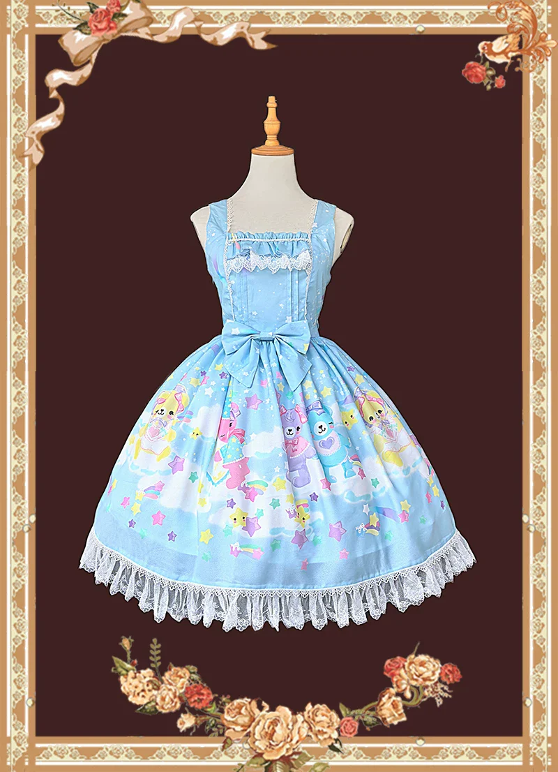 Sleepy Bear - Kawaii Lolita Bear and Star Printed Dress - Image 7