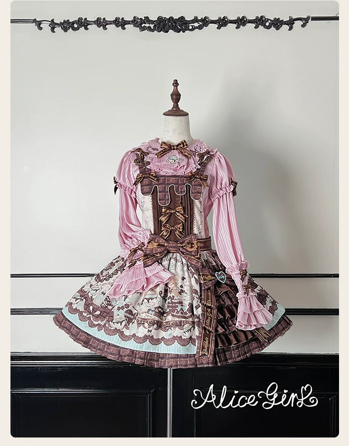 Bear Chocolate Bar - Kawaii Lolita Blouse, Long Sleeve - Image 16