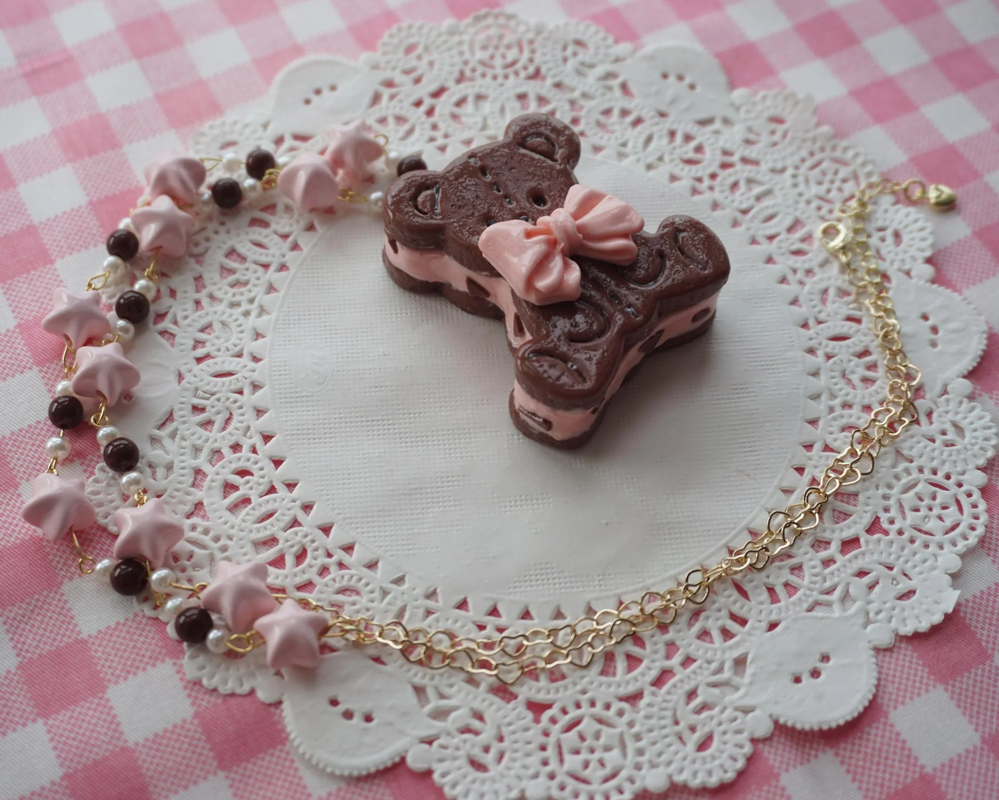 Bear Cookie - Kawaii Lolita Clay Necklace, Bear Cookies Pandent - Image 6