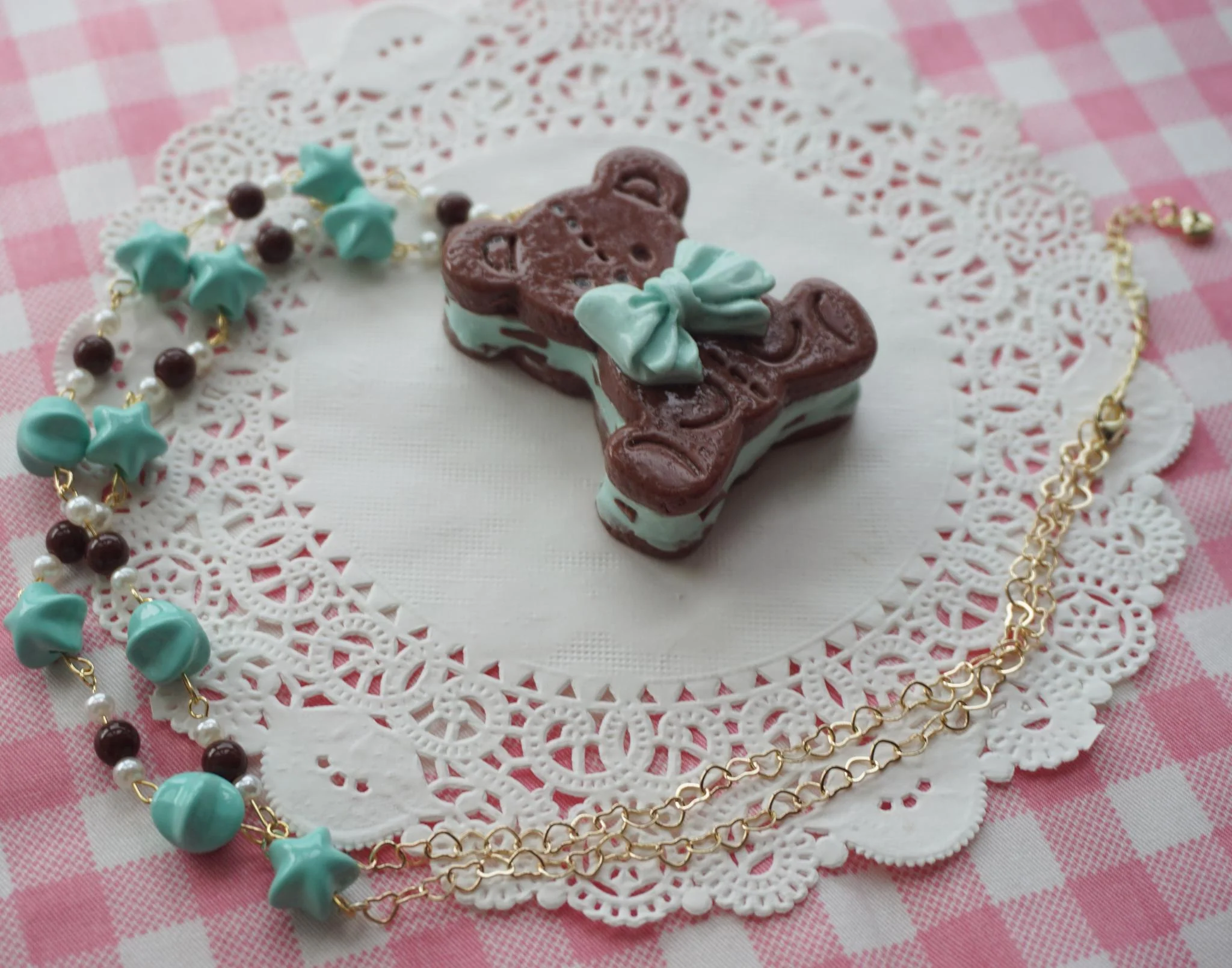 Bear Cookie - Kawaii Lolita Clay Necklace, Bear Cookies Pandent - Image 7
