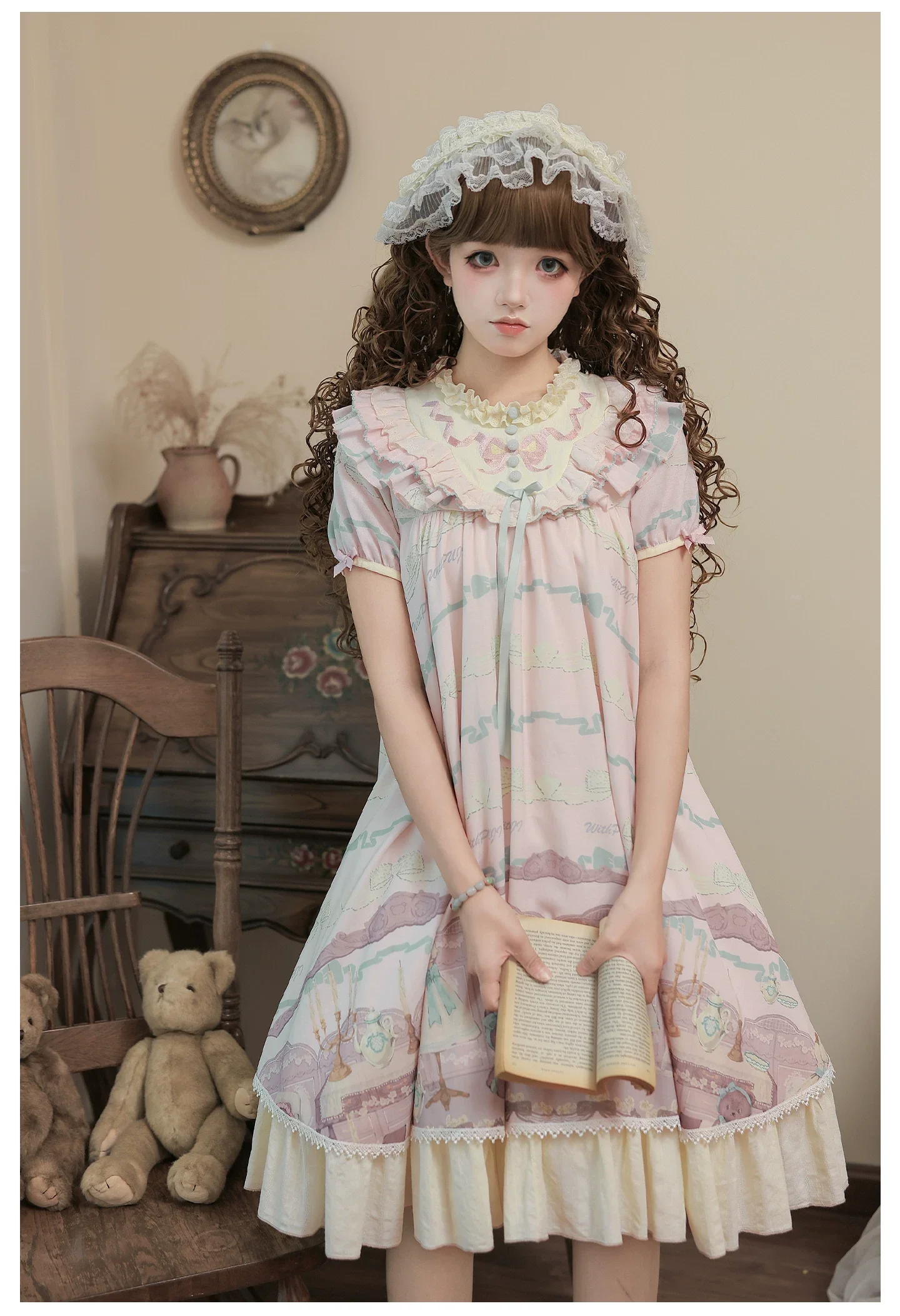 Brown Dollhouse SP - Kawaii Lolita Dollhouse Printed OP Dress with Embroidery - Image 22