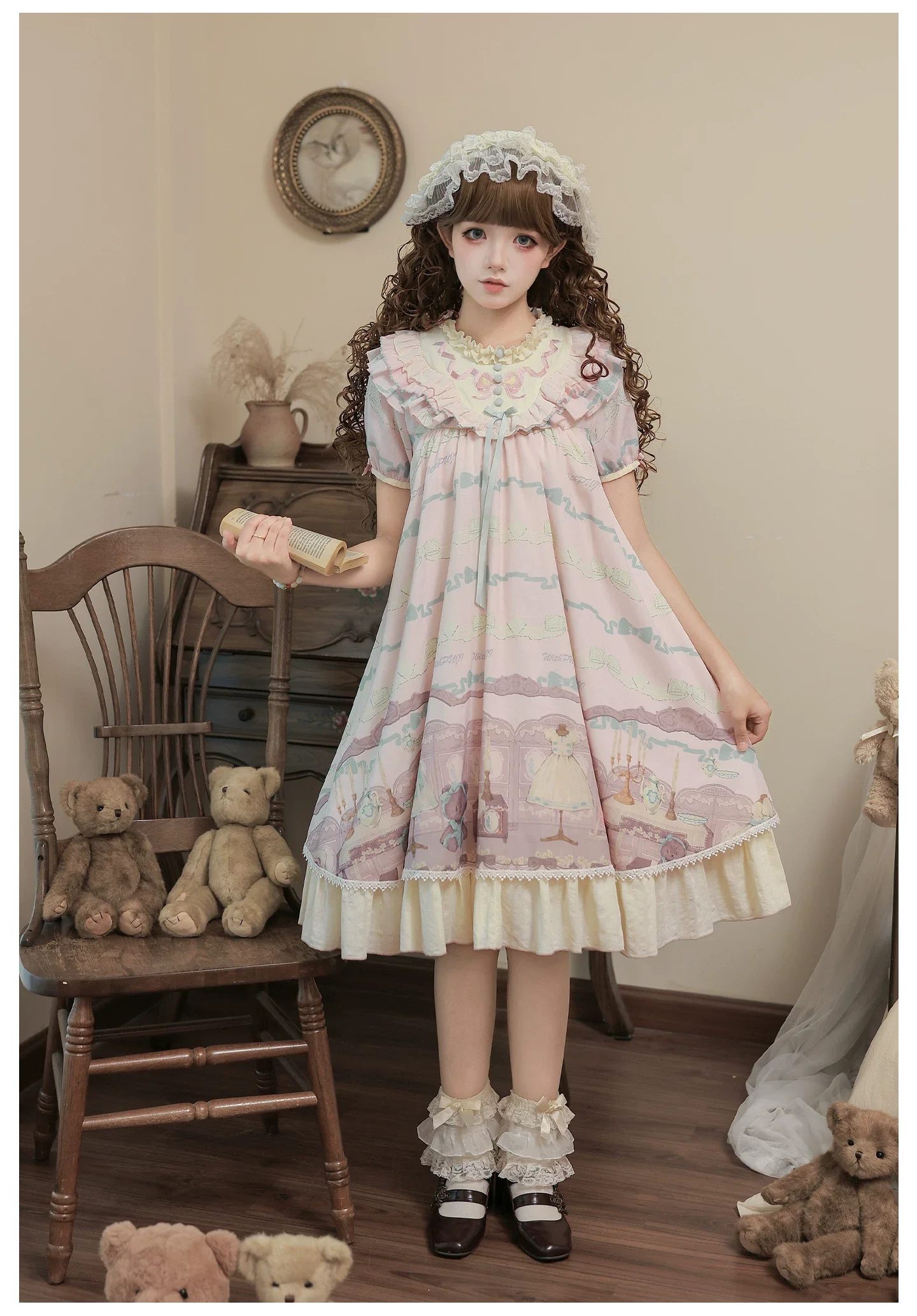 Brown Dollhouse SP - Kawaii Lolita Dollhouse Printed OP Dress with Embroidery - Image 23