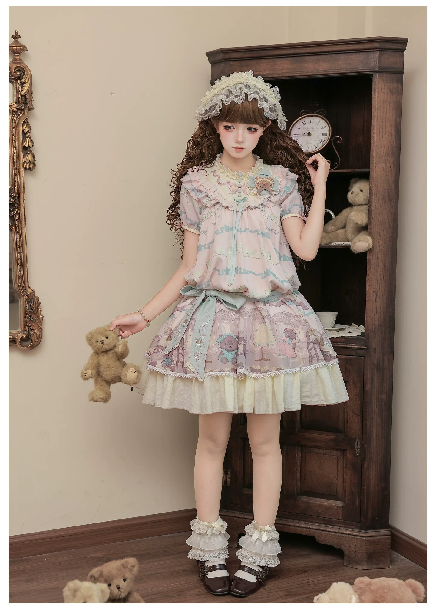 Brown Dollhouse SP - Kawaii Lolita Dollhouse Printed OP Dress with Embroidery - Image 24