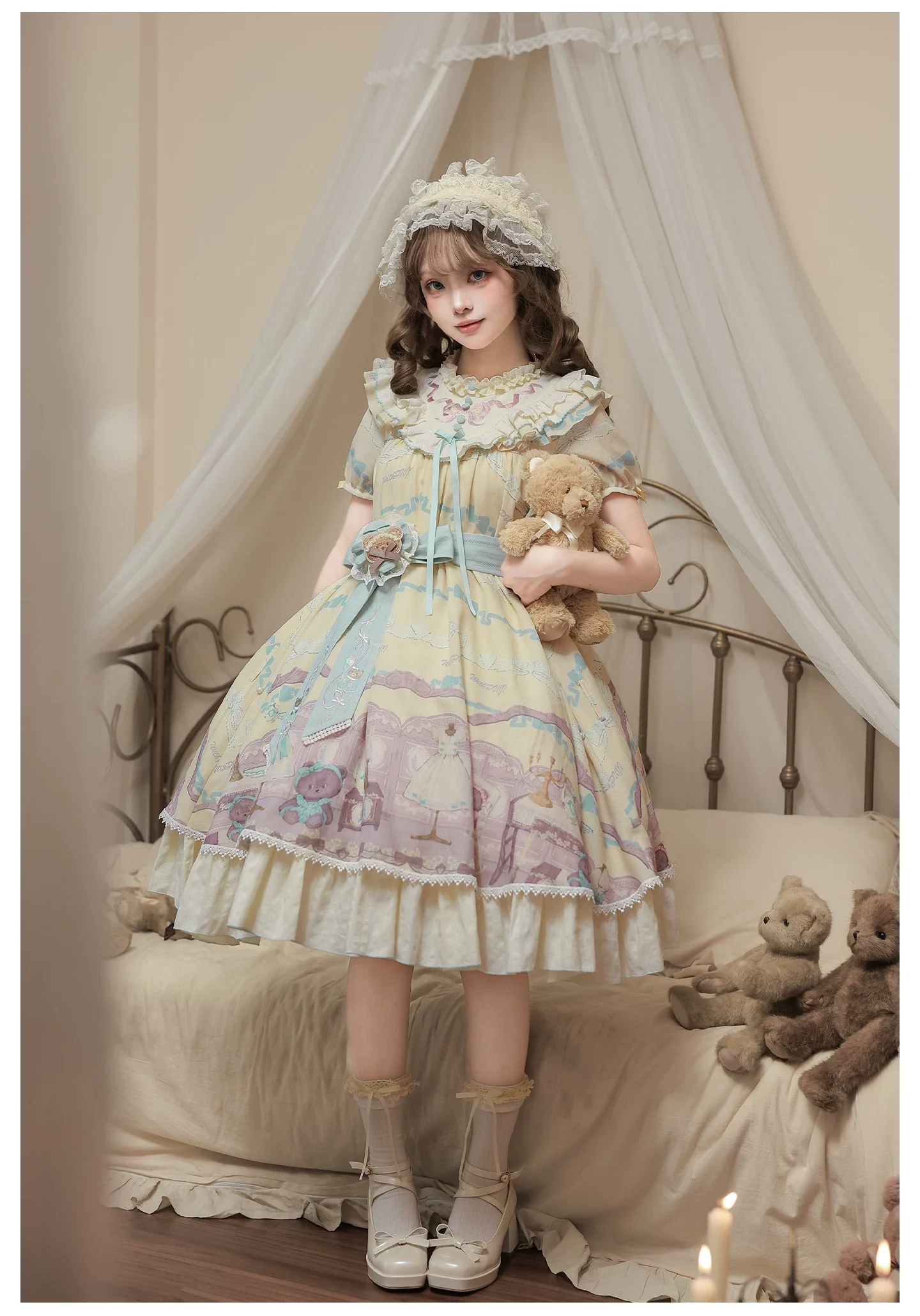 Brown Dollhouse SP - Kawaii Lolita Dollhouse Printed OP Dress with Embroidery - Image 29