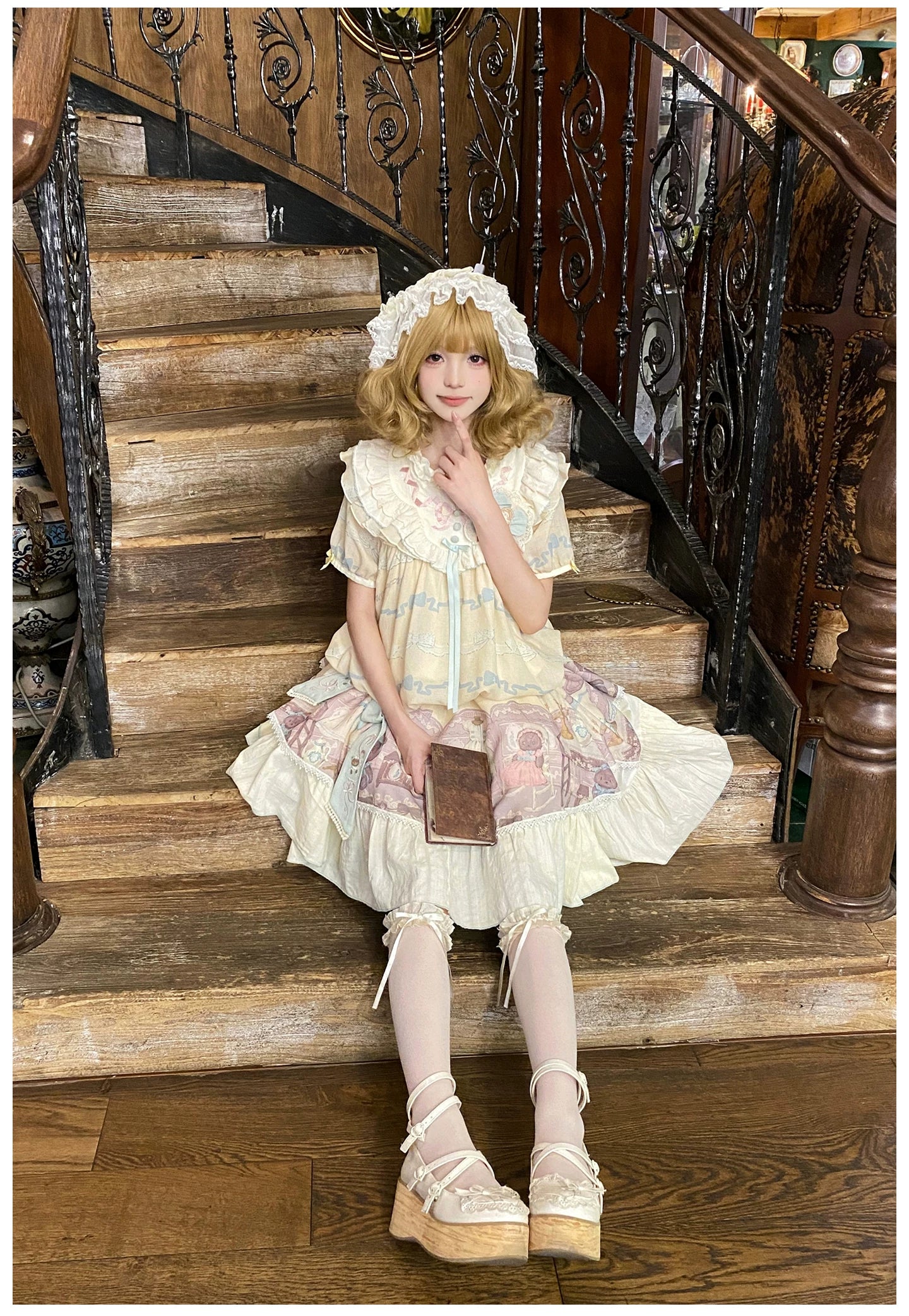 Brown Dollhouse SP - Kawaii Lolita Dollhouse Printed OP Dress with Embroidery - Image 35