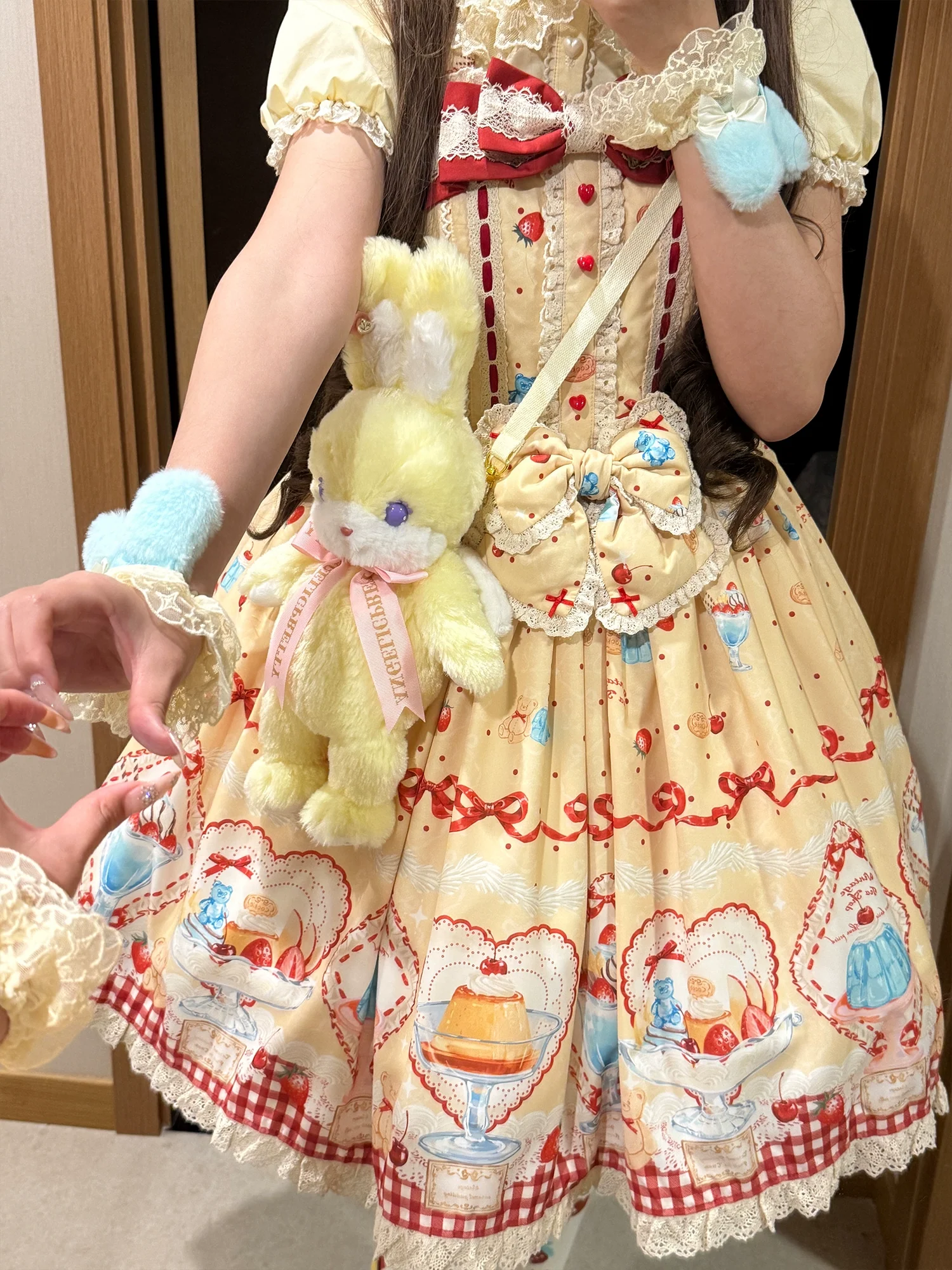 Showa Dessert Showcase - Kawaii Lolita JSK/Salopette Dress Suit, Pudding-Inspired - Image 14