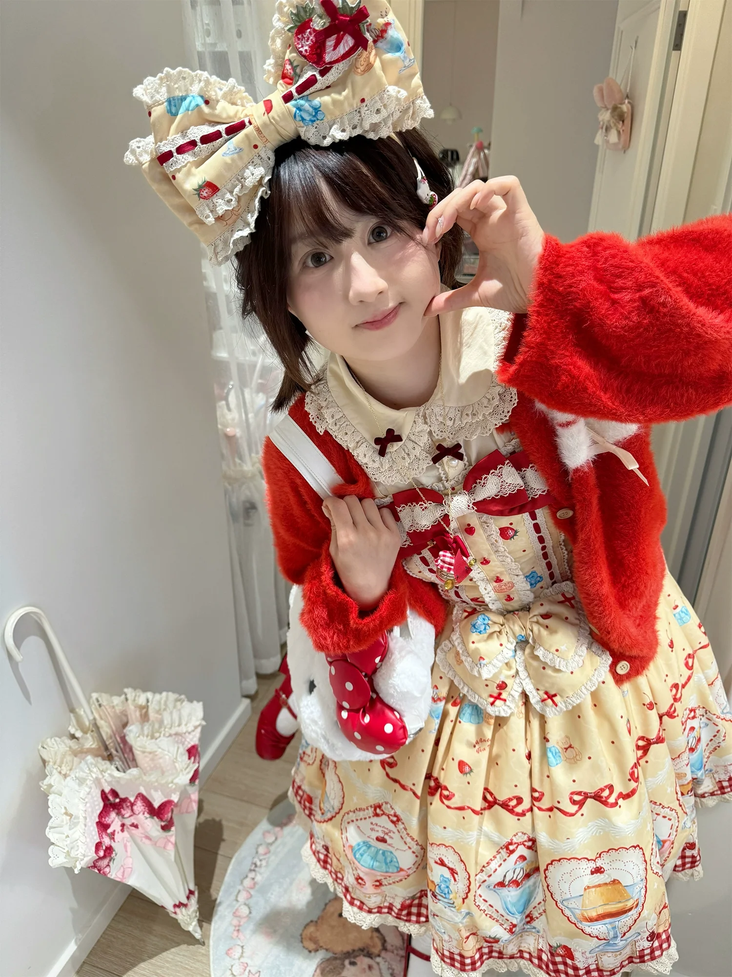 Showa Dessert Showcase - Kawaii Lolita JSK/Salopette Dress Suit, Pudding-Inspired - Image 6