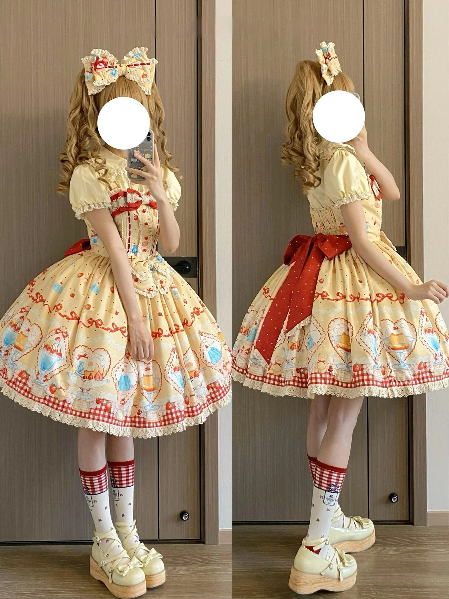 Showa Dessert Showcase - Kawaii Lolita JSK/Salopette Dress Suit, Pudding-Inspired - Image 65