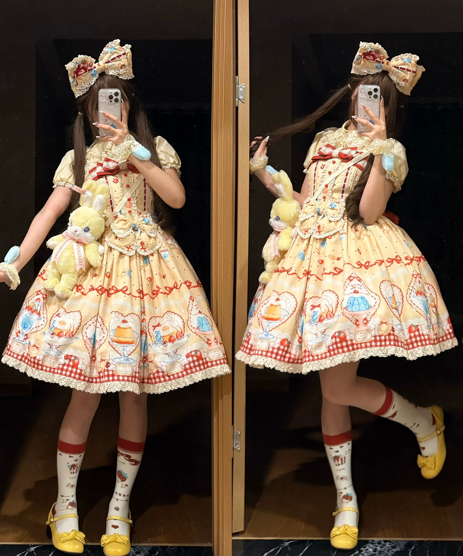 Showa Dessert Showcase - Kawaii Lolita JSK/Salopette Dress Suit, Pudding-Inspired - Image 68