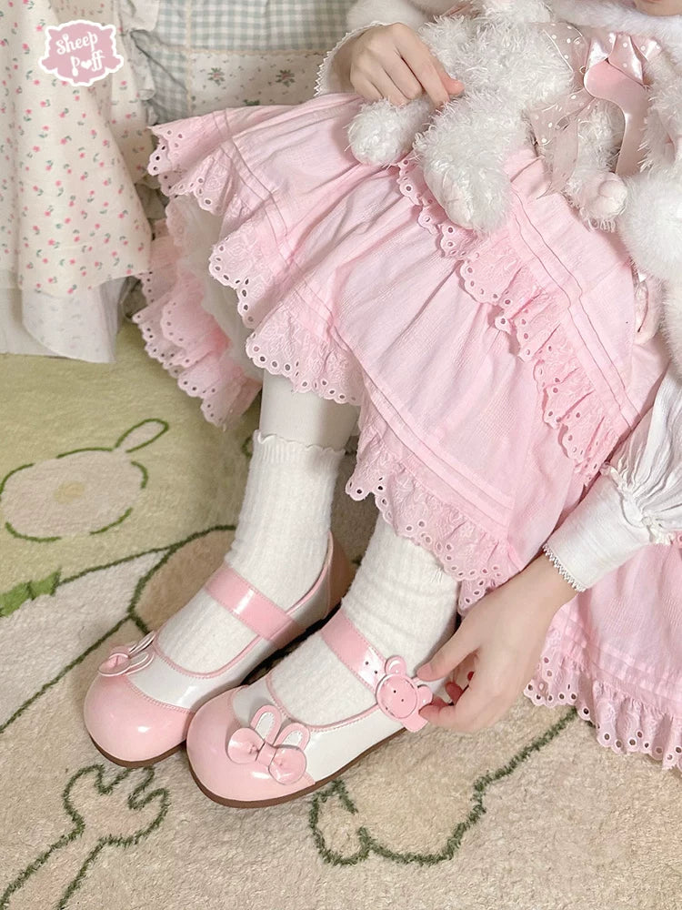 Bunny Milk Candy - Kawaii Lolita Flat Shoes, 3D Bunny Ear Bow - Image 3