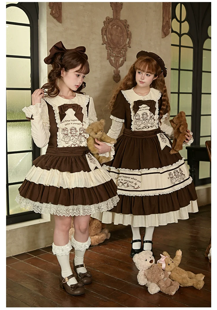 With PUJI - Sugar Frost Tale - Kawaii Lolita OP Button Closure Dress, Lamb & Bunny Embroidery - Image 8