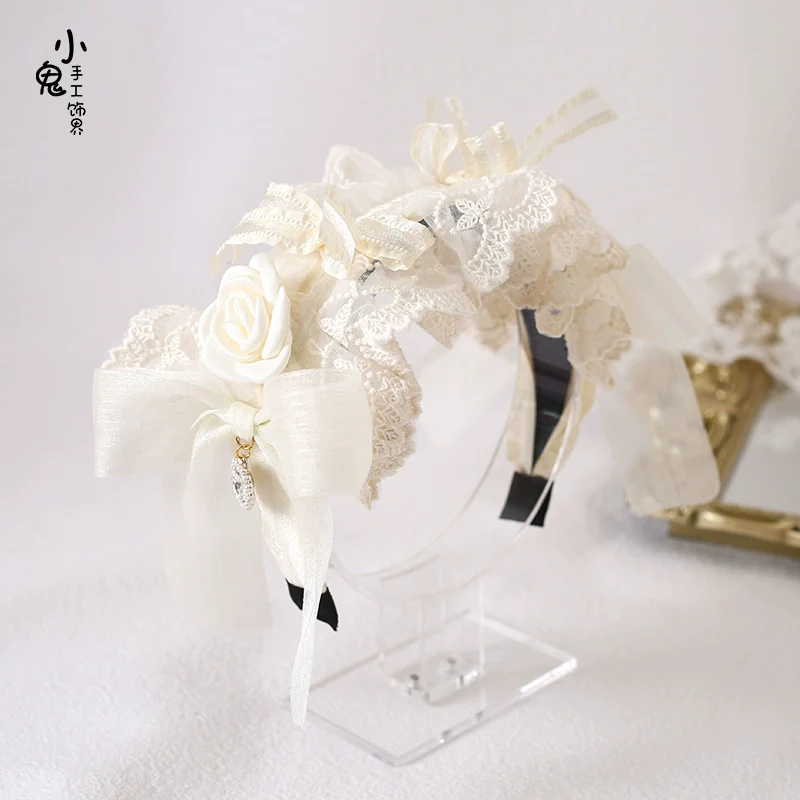 Xiaogui - Lace Lolita Headdress Set With Bow/Ruffle Details - Image 10