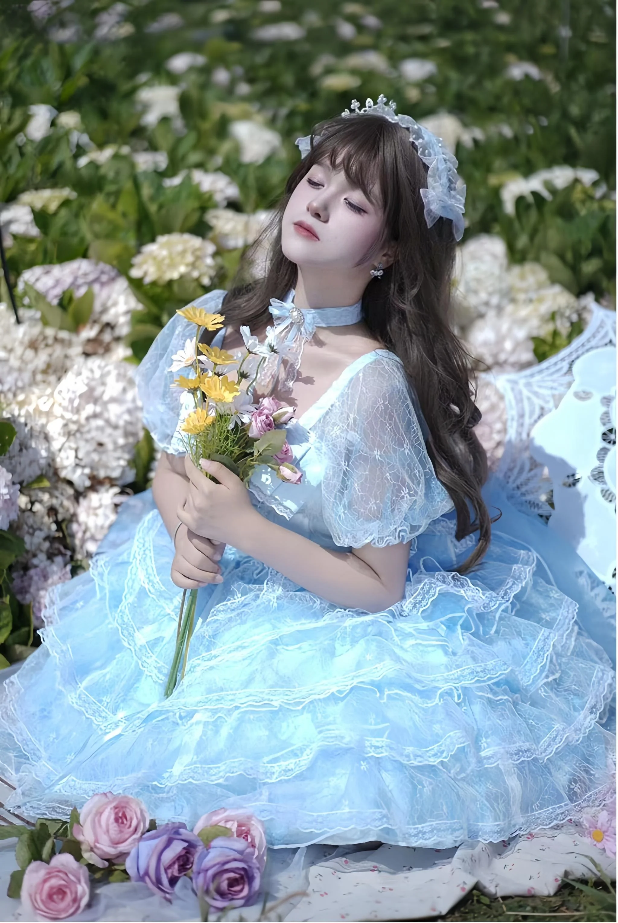 Daydream Whisper - Shisan District - Wedding Lolita OP Suit with Angel Demon Wings - Image 3