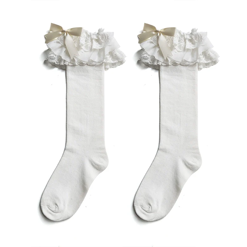 Cotton Lolita Bow Socks with Layered Lace Trim - Image 18