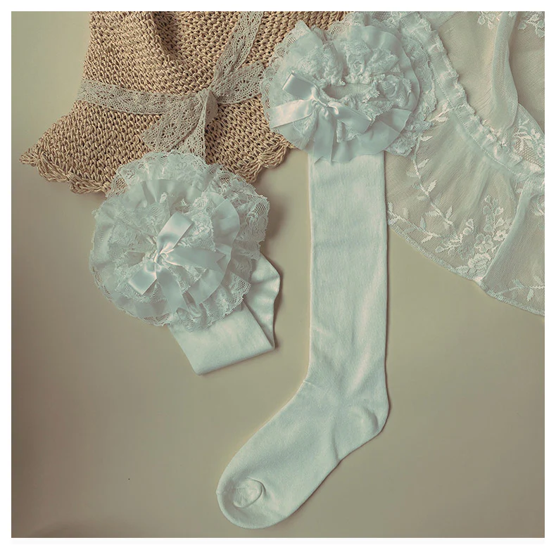 Cotton Lolita Bow Socks with Layered Lace Trim - Image 7