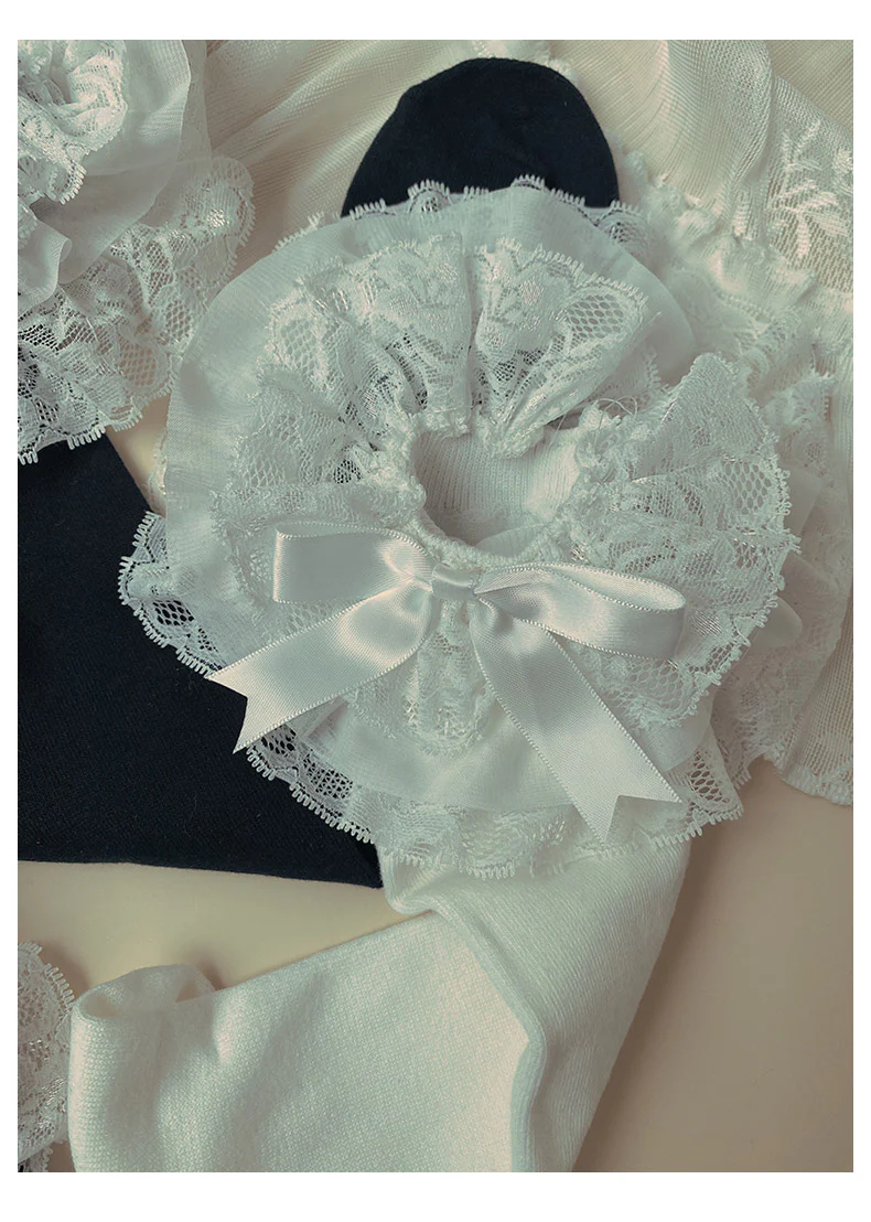 Cotton Lolita Bow Socks with Layered Lace Trim - Image 8