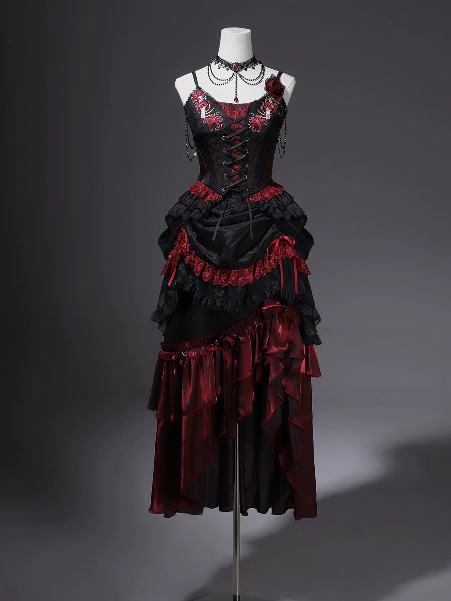 Bone Rot Bloom - Gothic Lolita Embroidered Camisole & Drawstring Lift-up Hem Skirt - Image 3