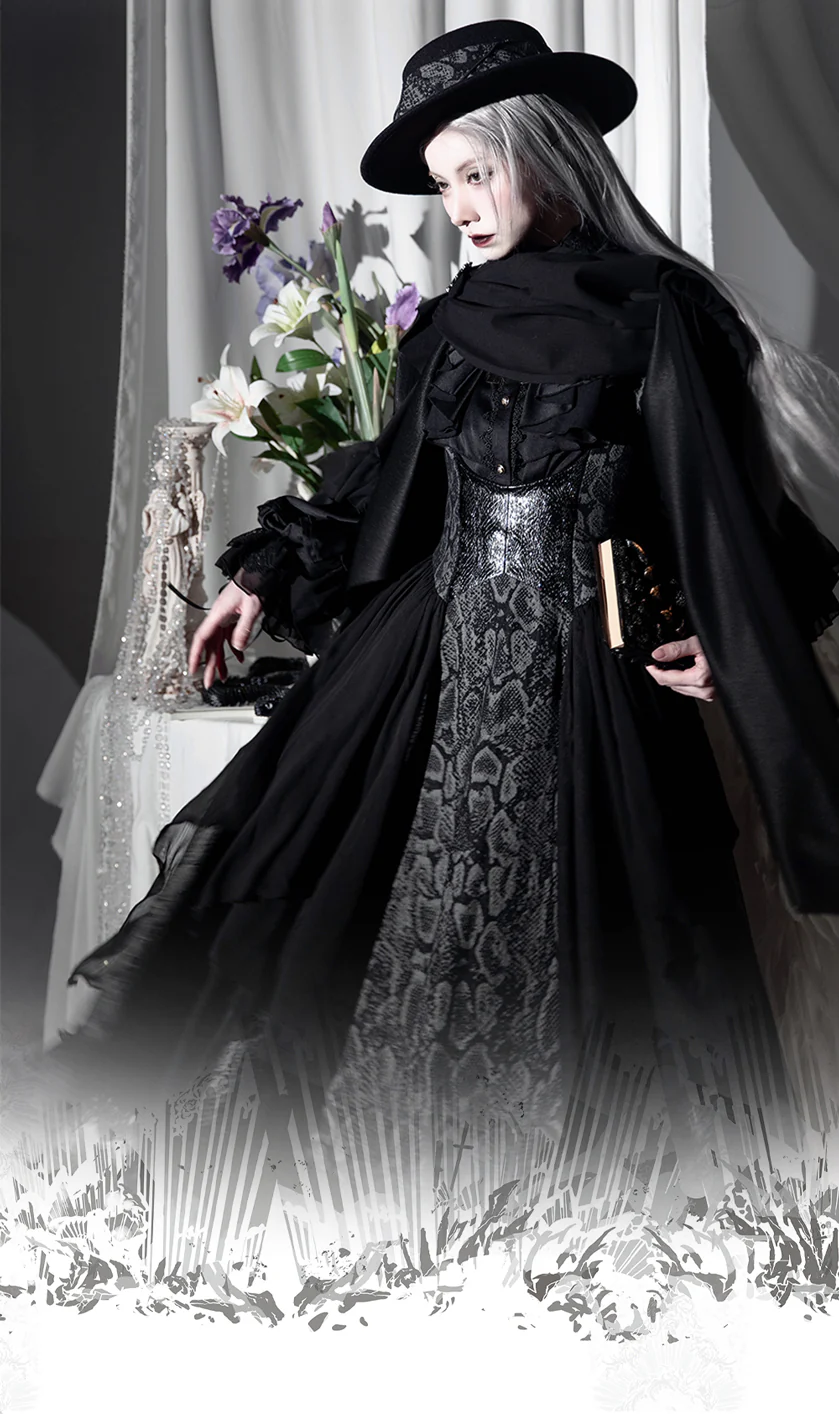 Dragon Bone Cemetery - Gothic Lolita JSK Set, Dragon & Snake Skeleton Embroidery - Image 11