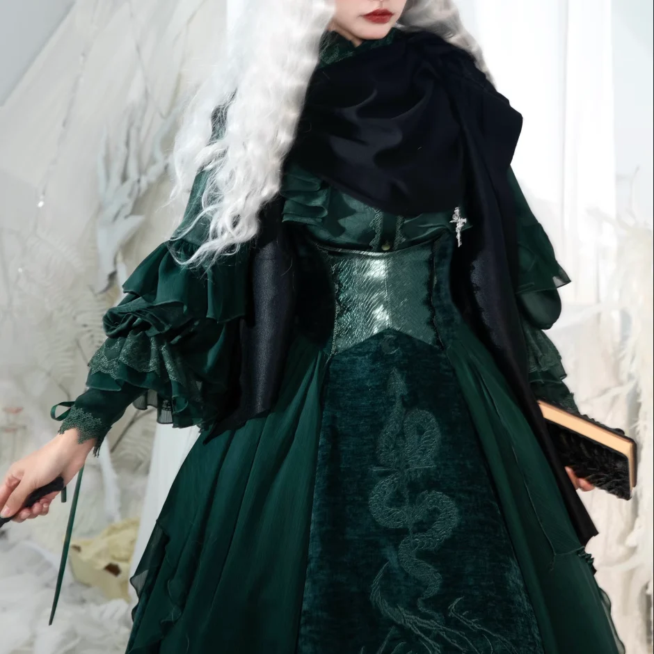 Dragon Bone Cemetery - Gothic Lolita JSK Set, Dragon & Snake Skeleton Embroidery - Image 22