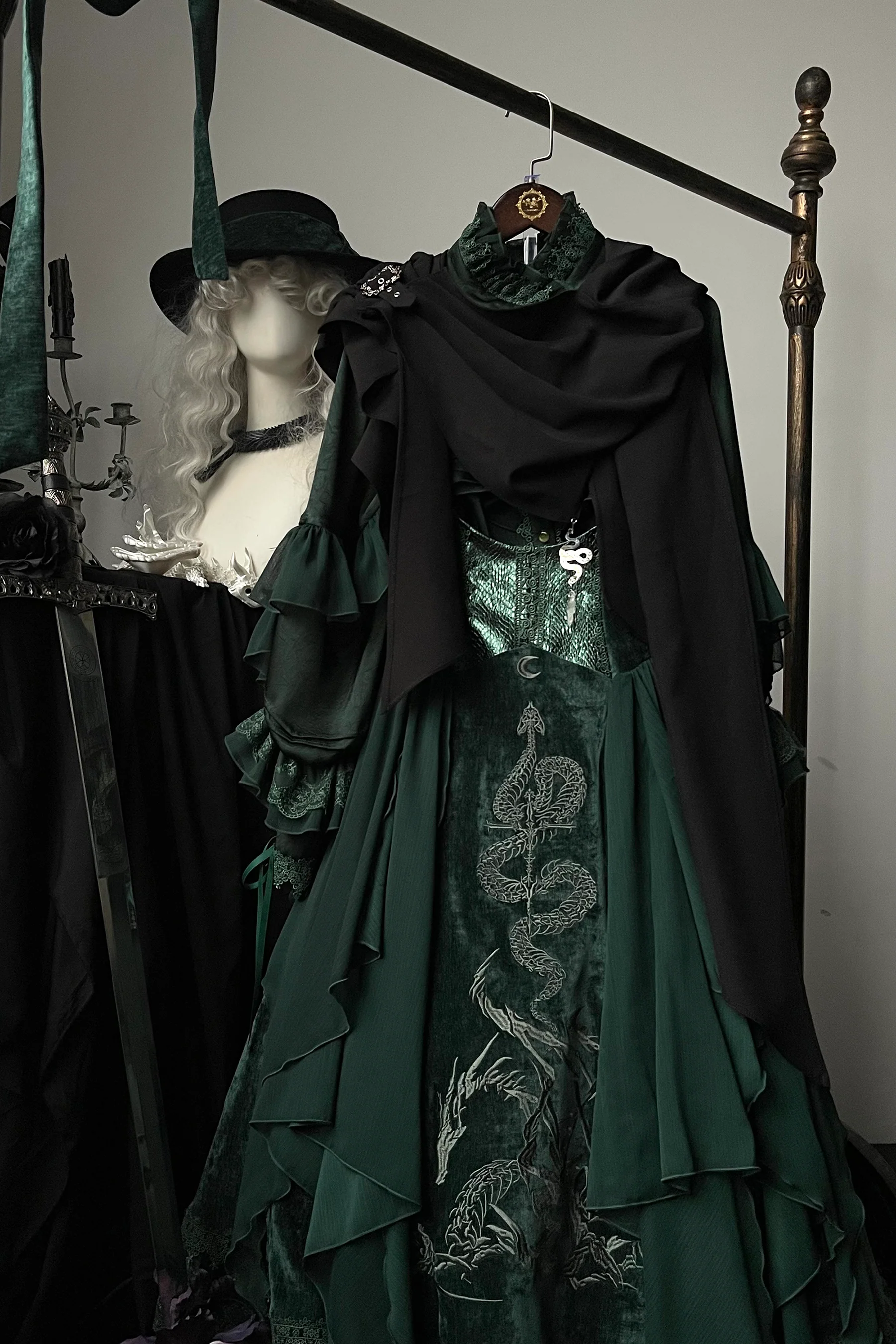 Dragon Bone Cemetery - Gothic Lolita JSK Set, Dragon & Snake Skeleton Embroidery - Image 25