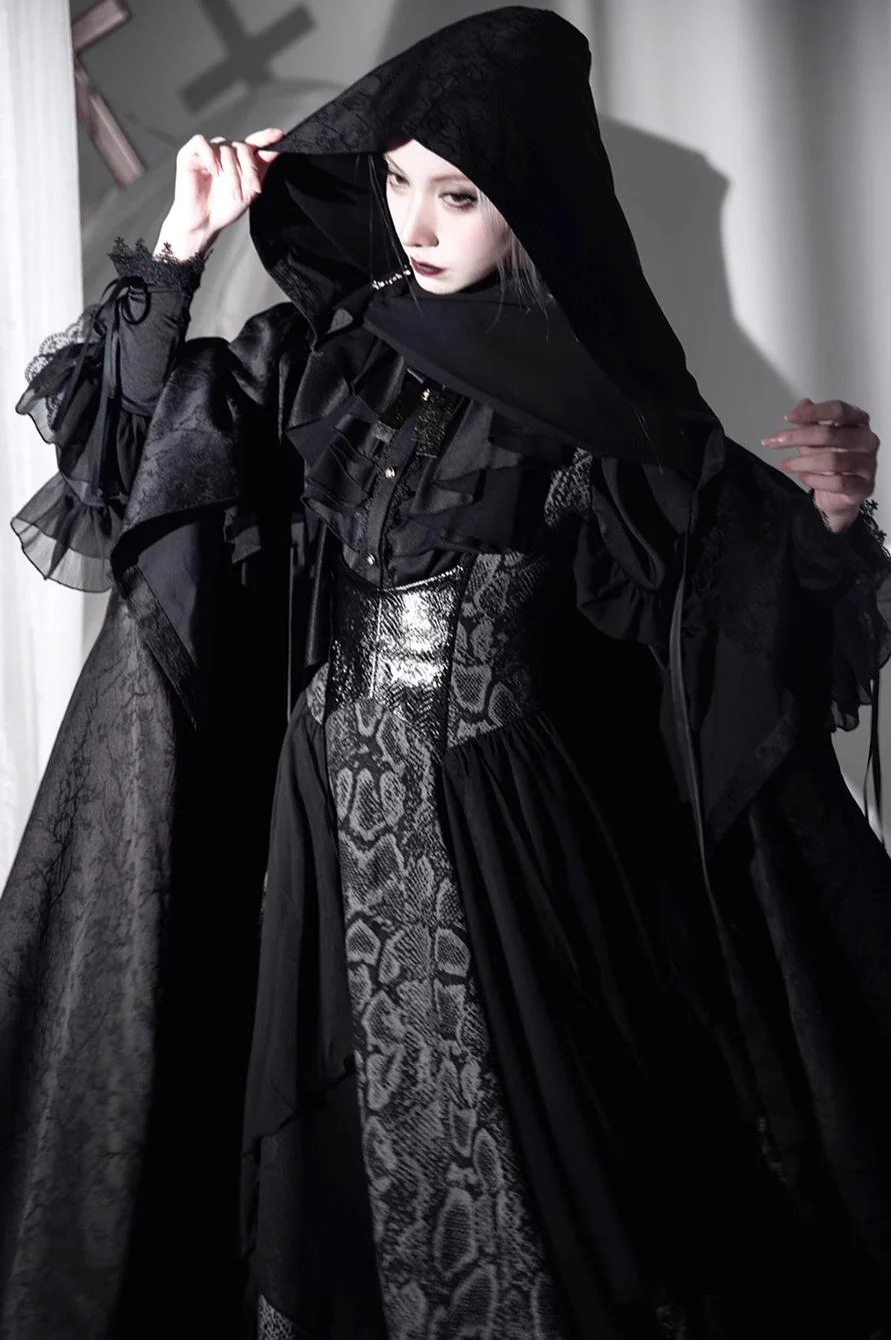 Dragon Bone Cemetery - Gothic Lolita JSK Set, Dragon & Snake Skeleton Embroidery - Image 9