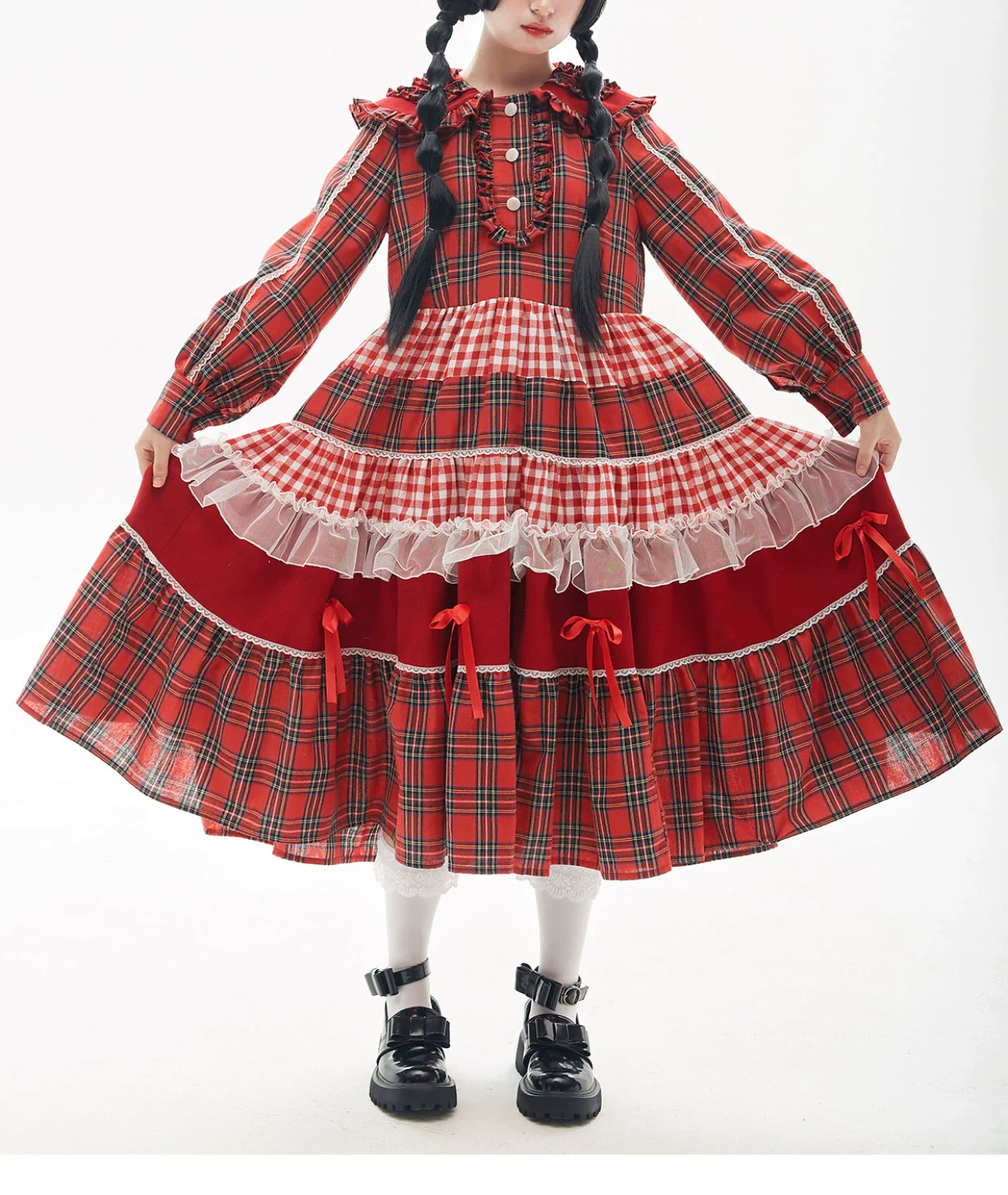 SOS MEME CLUB - Vintage Lolita OP Dress Red Lolita Plaid Dress for Spring Summer - Image 11