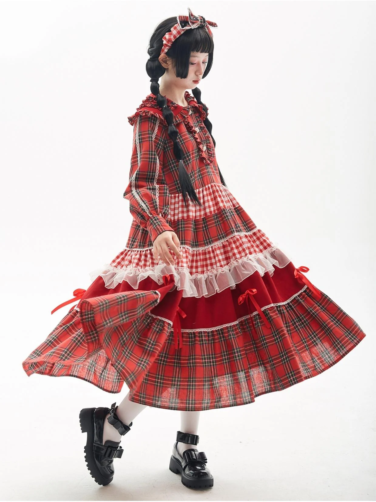 SOS MEME CLUB - Vintage Lolita OP Dress Red Lolita Plaid Dress for Spring Summer - Image 13