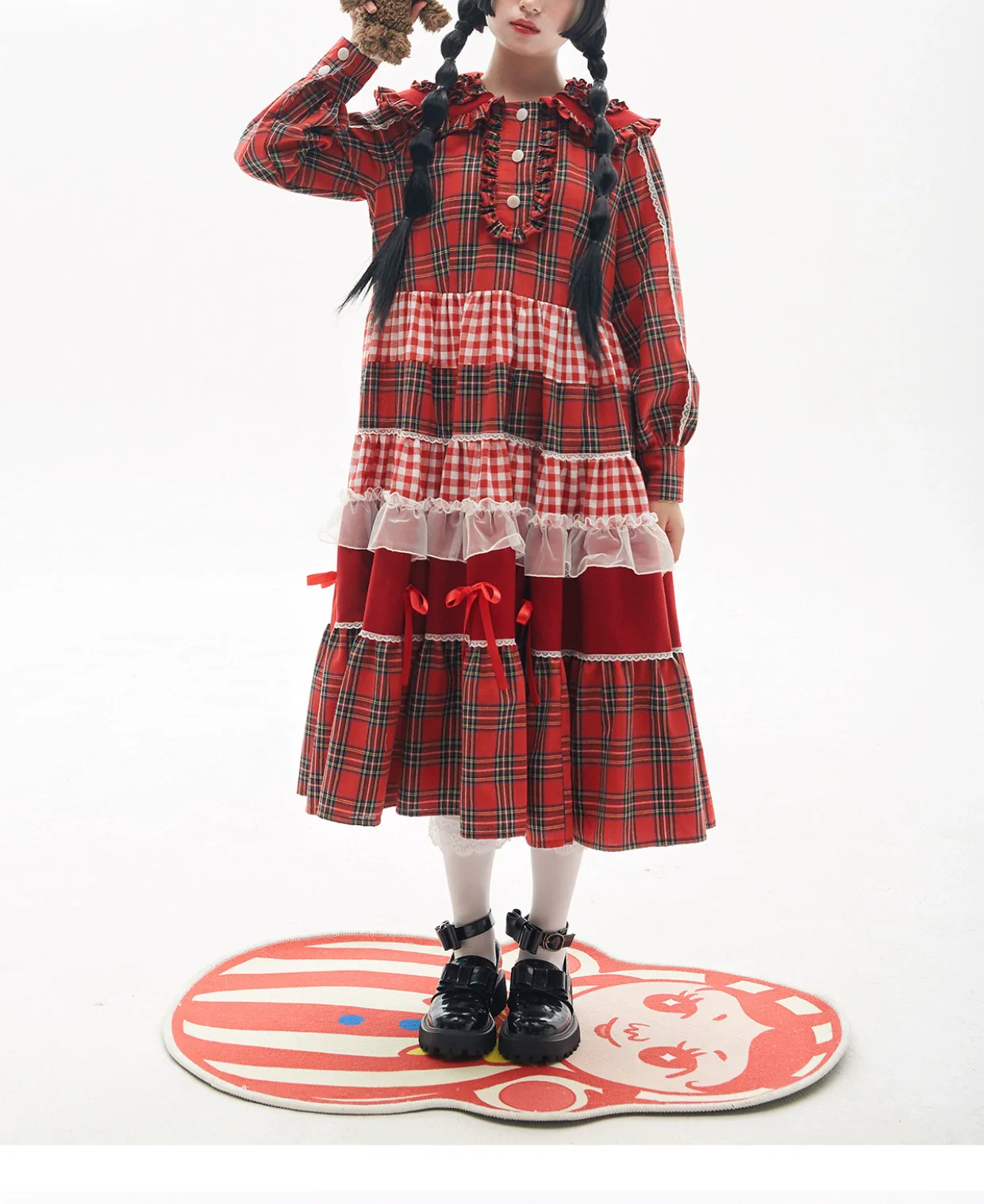SOS MEME CLUB - Vintage Lolita OP Dress Red Lolita Plaid Dress for Spring Summer - Image 15