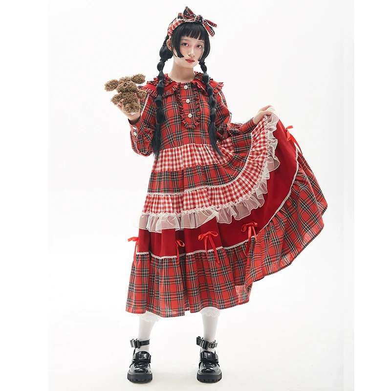 SOS MEME CLUB - Vintage Lolita OP Dress Red Lolita Plaid Dress for Spring Summer - Image 5