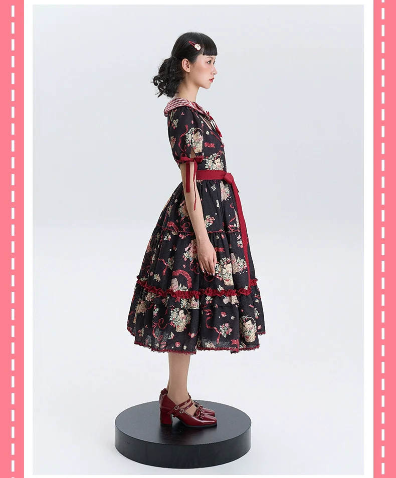 Qianmu - The Bear's Strawberry Field - Daily Lolita OP Dress With Petal Collar & Bear Strawberry Print - Image 16