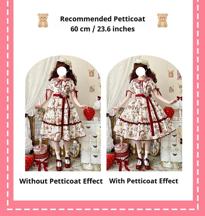 Qianmu - The Bear's Strawberry Field - Daily Lolita OP Dress With Petal Collar & Bear Strawberry Print - Image 18