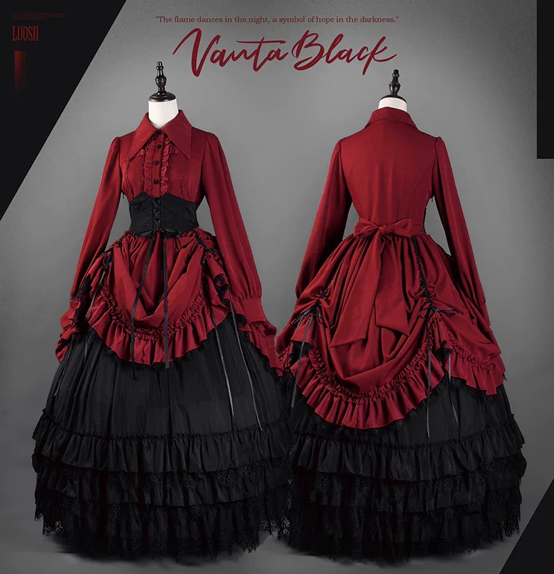 Amala - Long Gothic Lolita JSK and Underskirt, Tiered Hem - Image 4