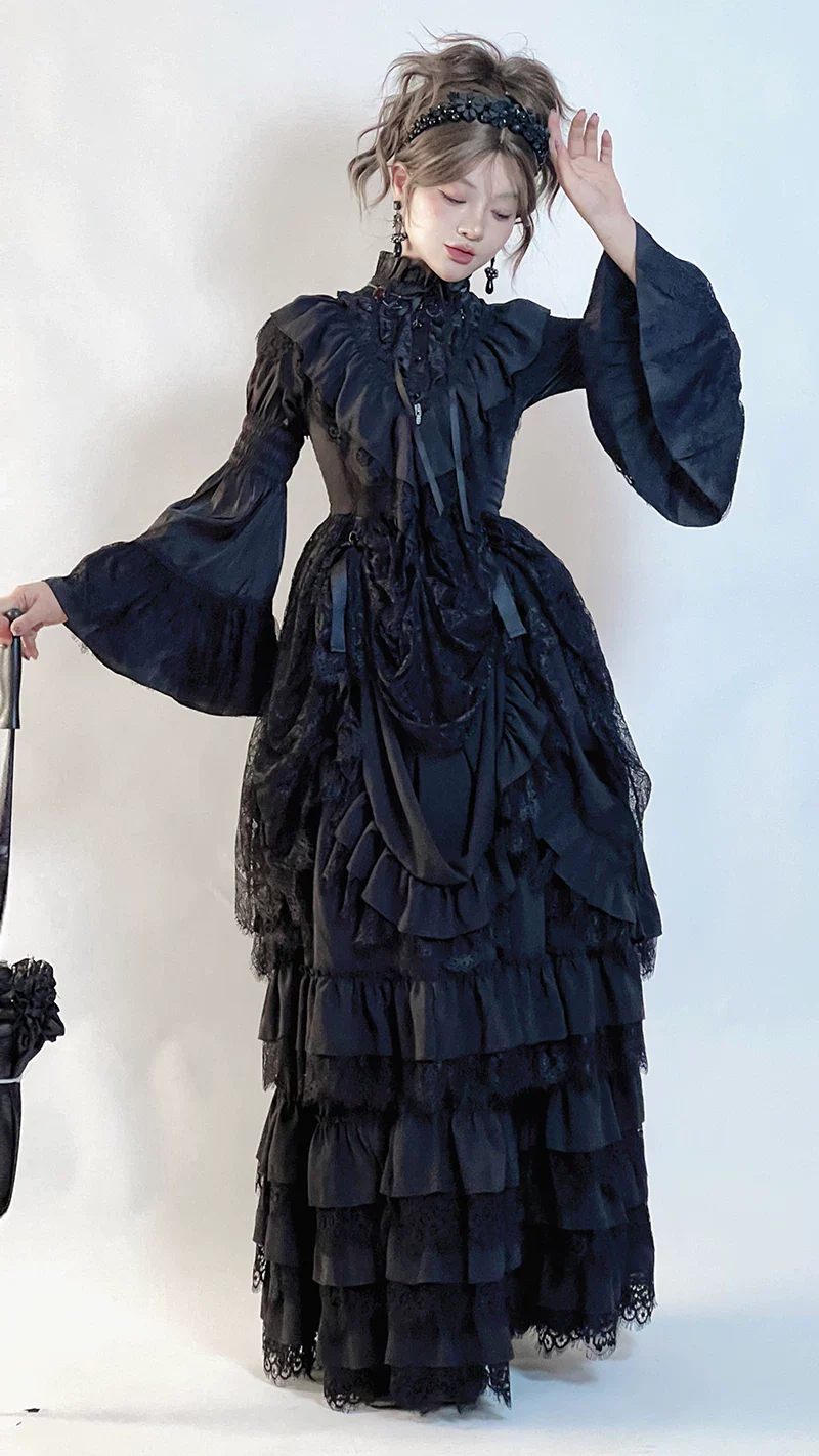Amala - Long Gothic Lolita JSK and Underskirt, Tiered Hem - Image 9