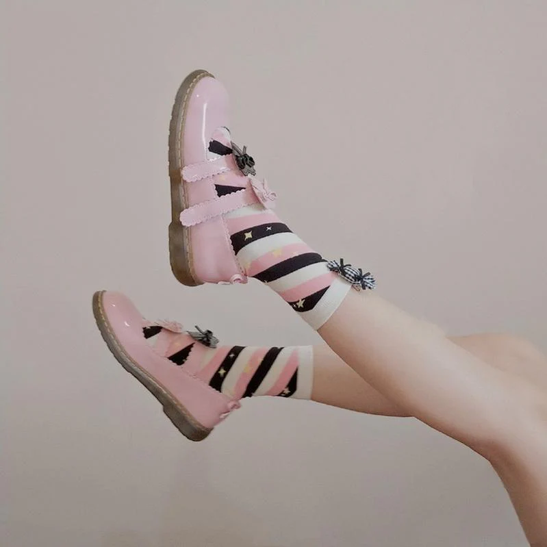 Macaron Lolita Cute Stripe Socks - Image 31
