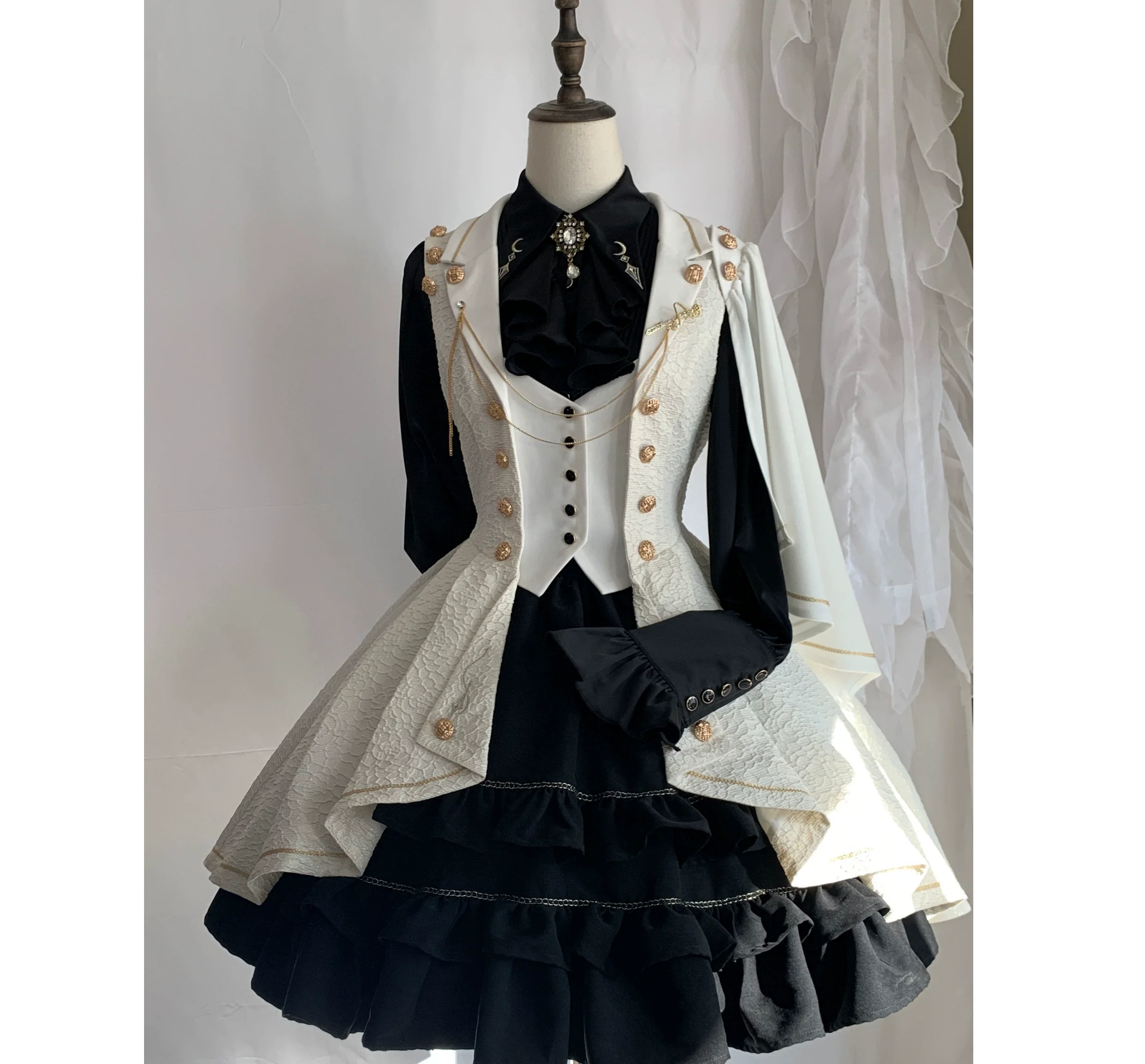SilentMars - Fallen Moon Rule - Military Lolita Shirt Set Retro Knight Style Blouse - Image 8