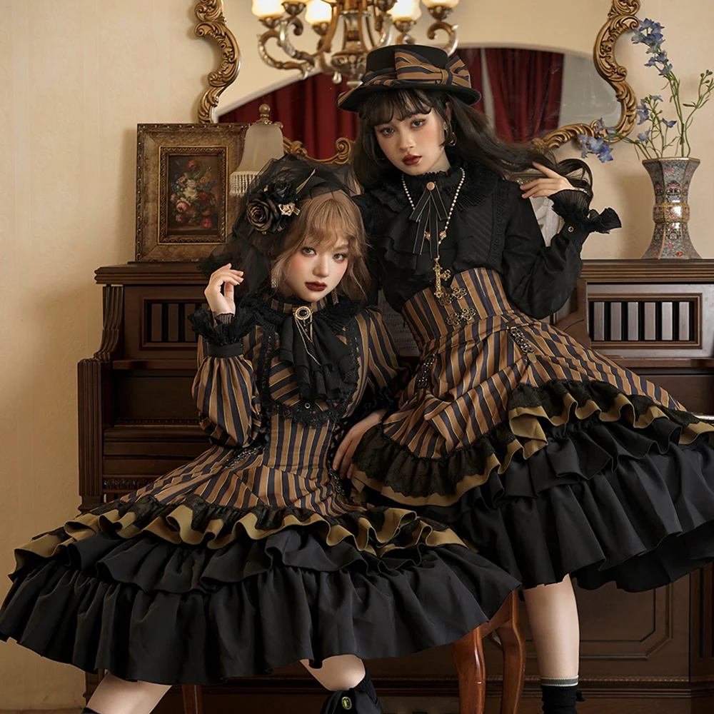 Stripped Lolita Headband Veil Hat Clip Necklace - Image 5