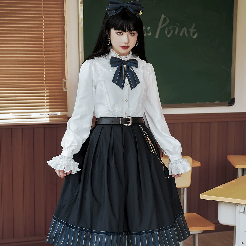 Stripped Lolita Headband Veil Hat Clip Necklace - Image 6