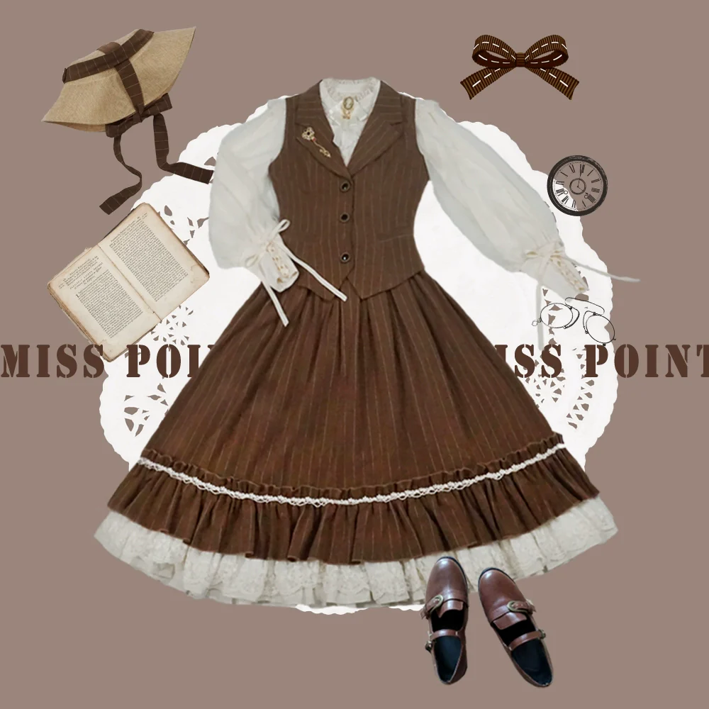 Rose Doll - Elegant Lolita Striped Fishbone Skirt - Image 100
