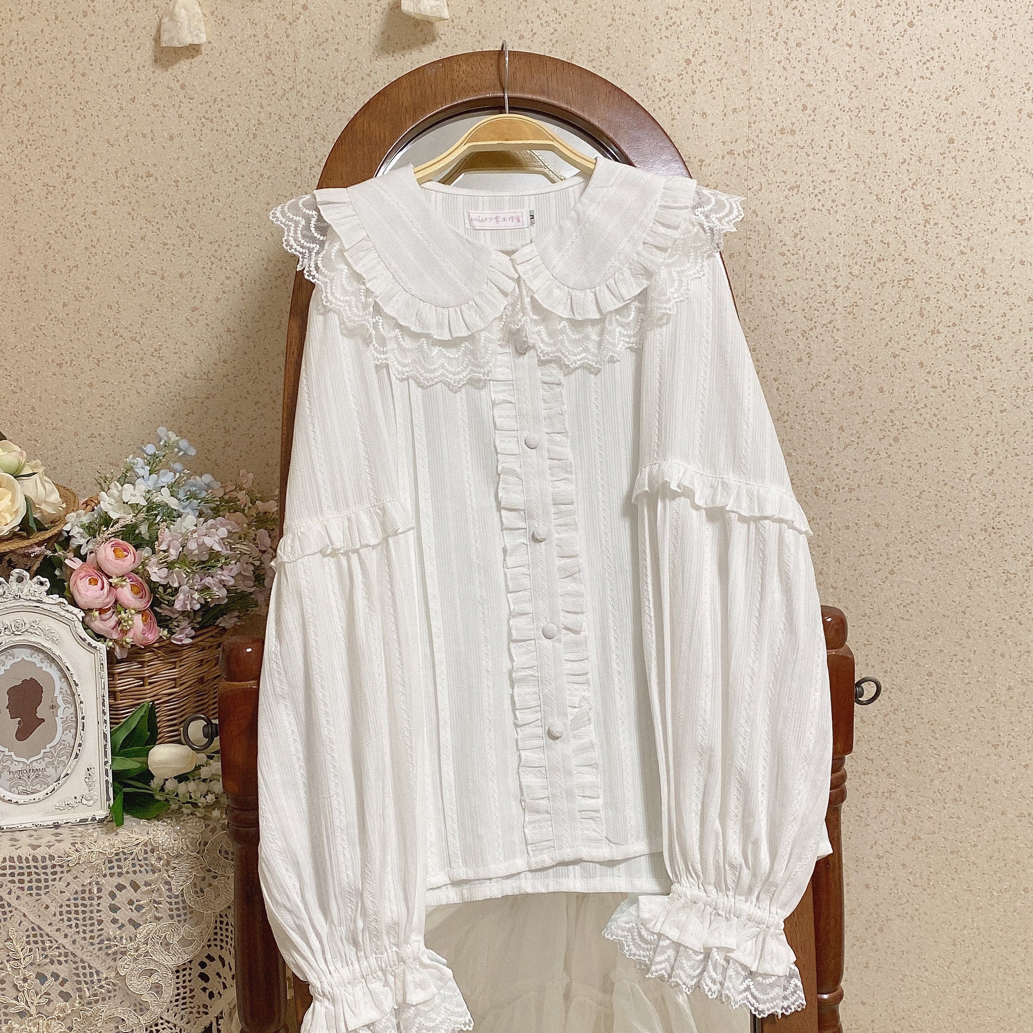 Cream Sweetheart - Kawaii Lolita Long-sleeve Blouse Multicolors - Image 4