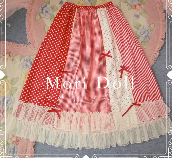 Mori Doll - Strawberry Jam - Sweet Lolita Dot and Stripe Print Skirt