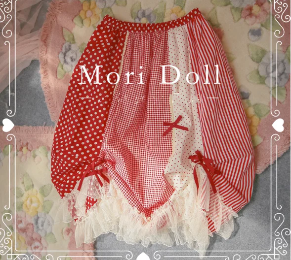 Mori Doll - Strawberry Jam - Sweet Lolita Dot and Stripe Print Skirt - Image 4