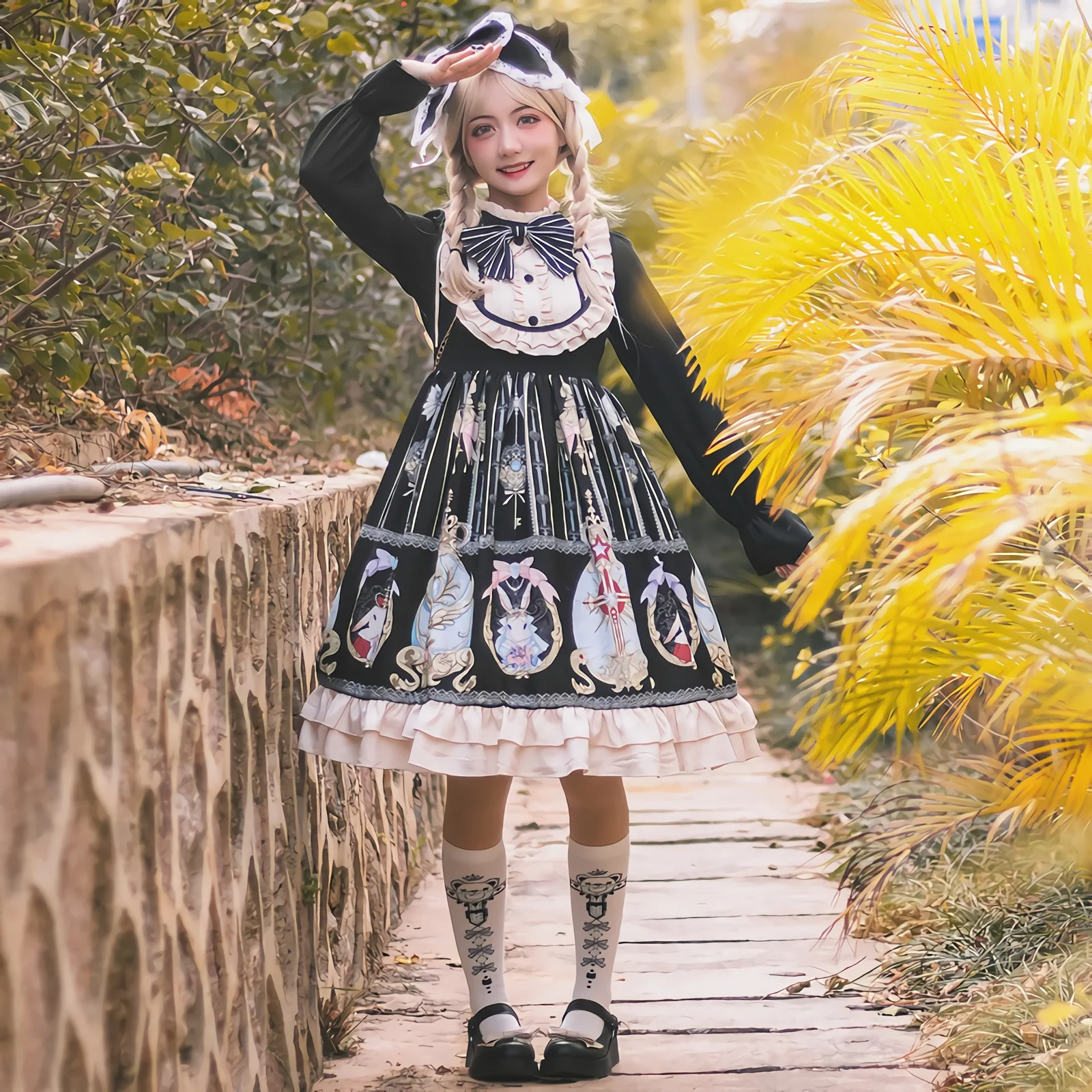 Easter - Plus Size Lolita Dress Black Long Sleeve Vintage OP - Image 3
