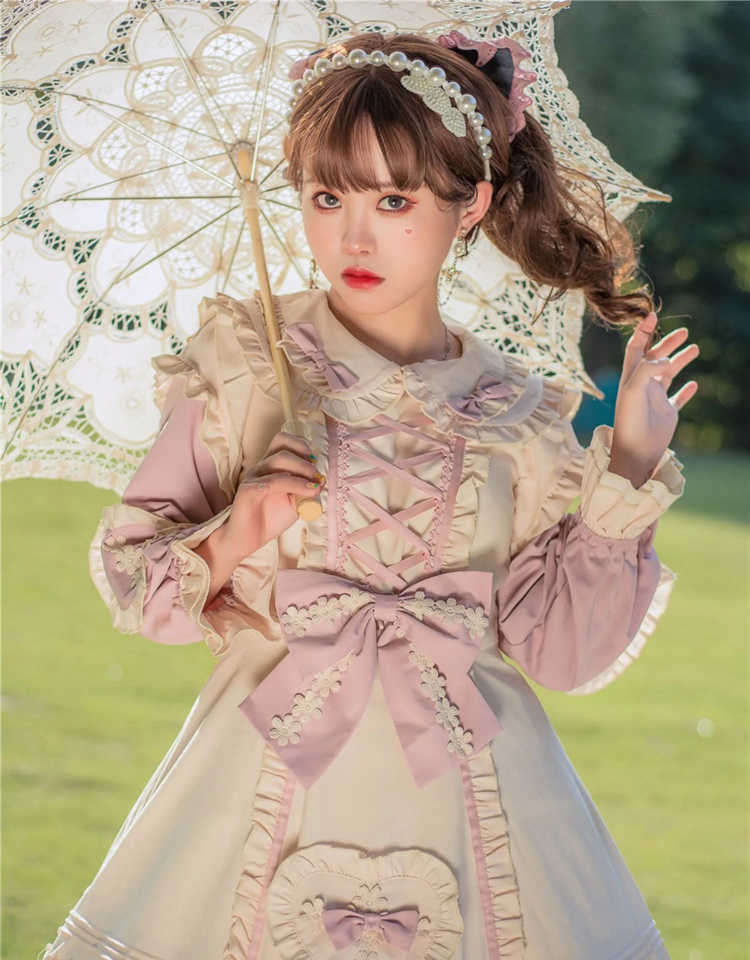 Little Gardener - Plus Size Lolita OP Dress Pink Winter Long Sleeve - Image 10