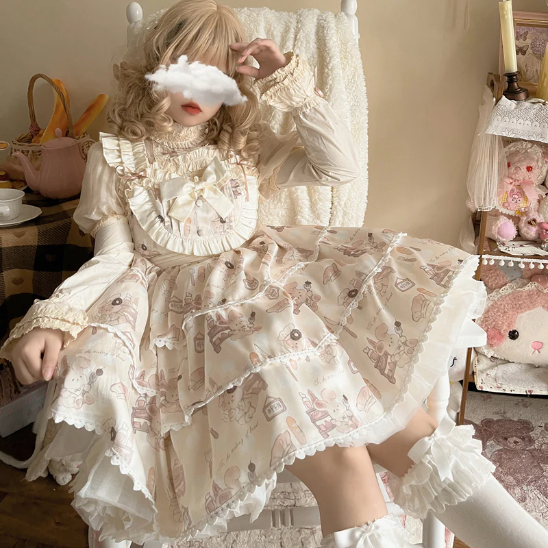 Plus Size Lolita Jumper Dress, Beige Sweet Short Sleeve - Image 6