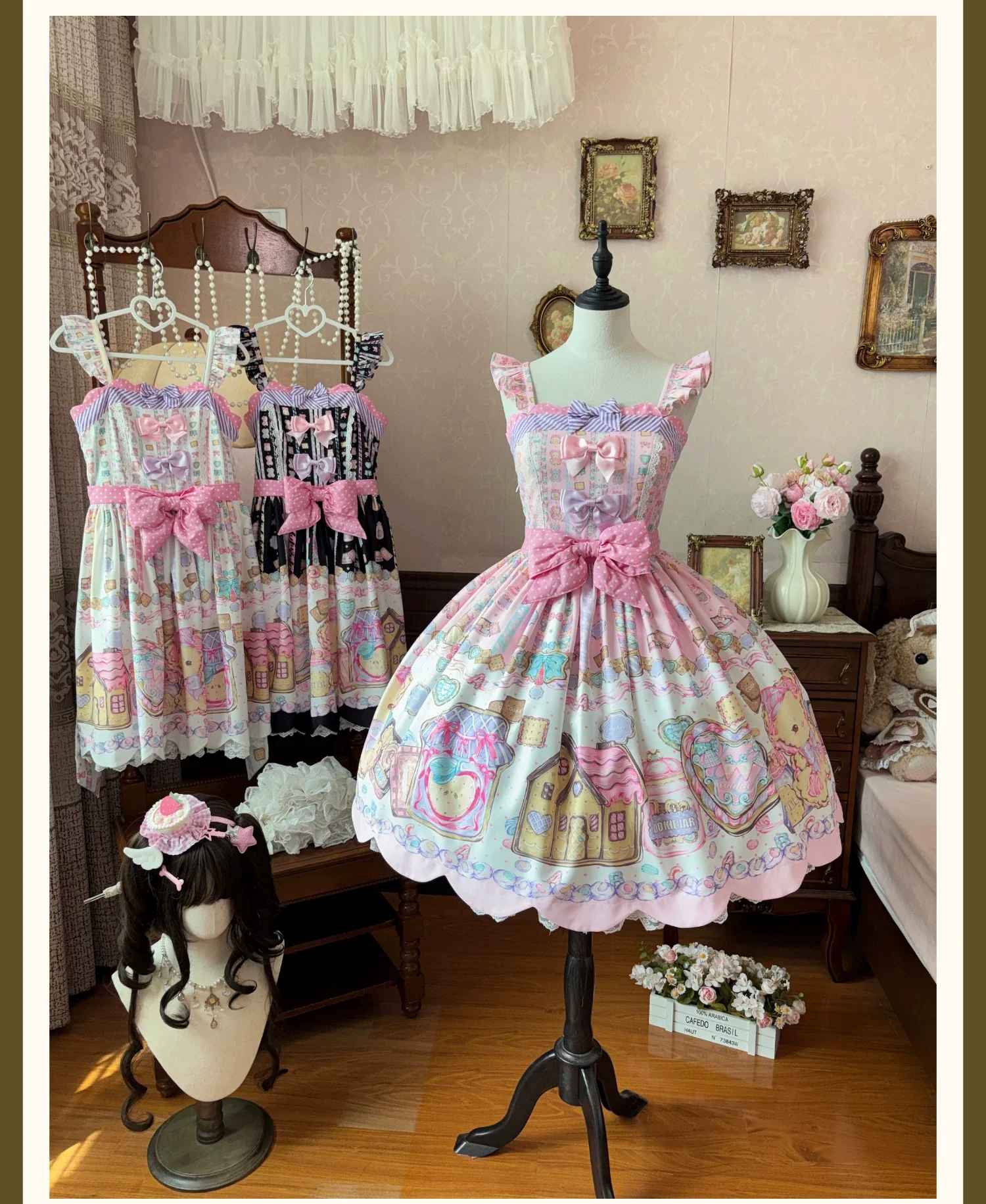 Sugar Frost Cookie - Old School Lolita Bear Dessert Printed JSK Dress - Image 10
