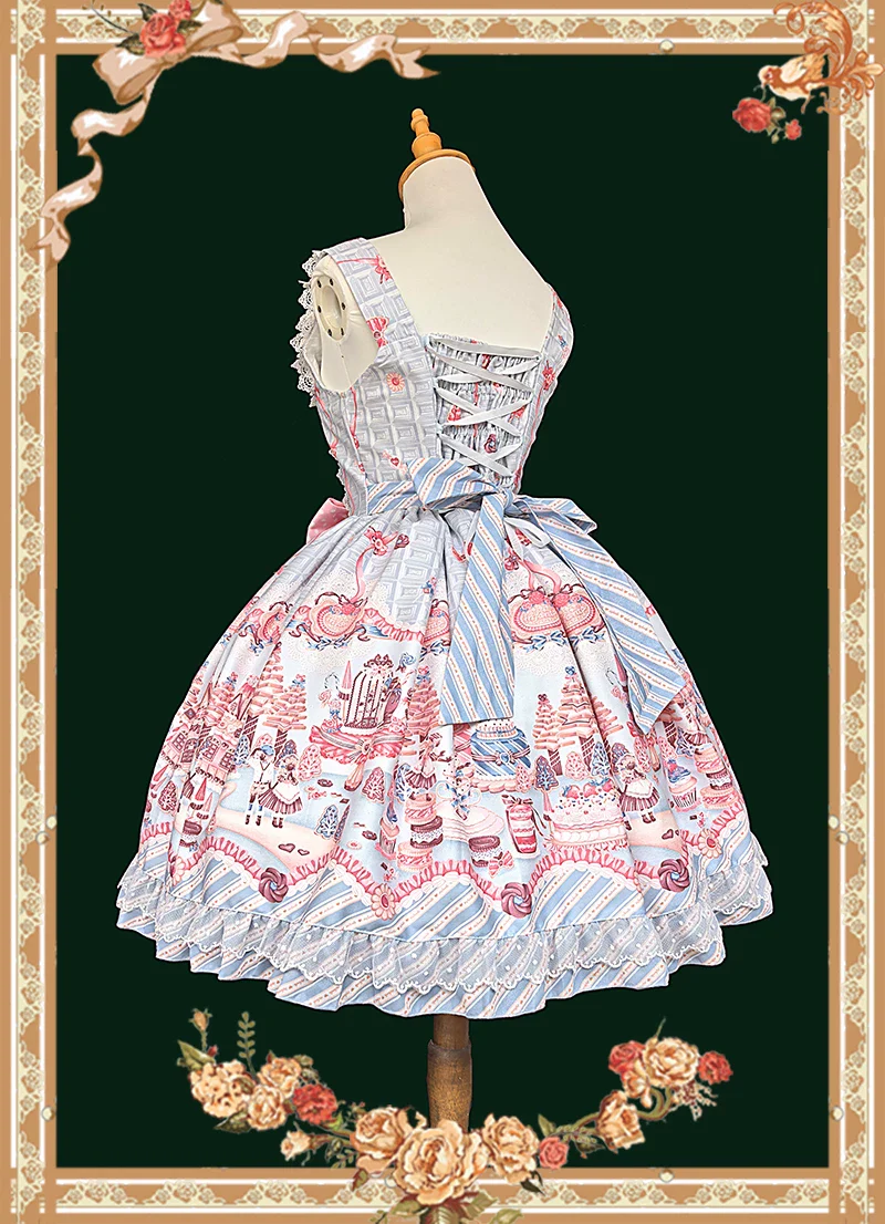 Candy House - Old School Lolita Cake Print JSK Dress, Side Zipper - Image 10