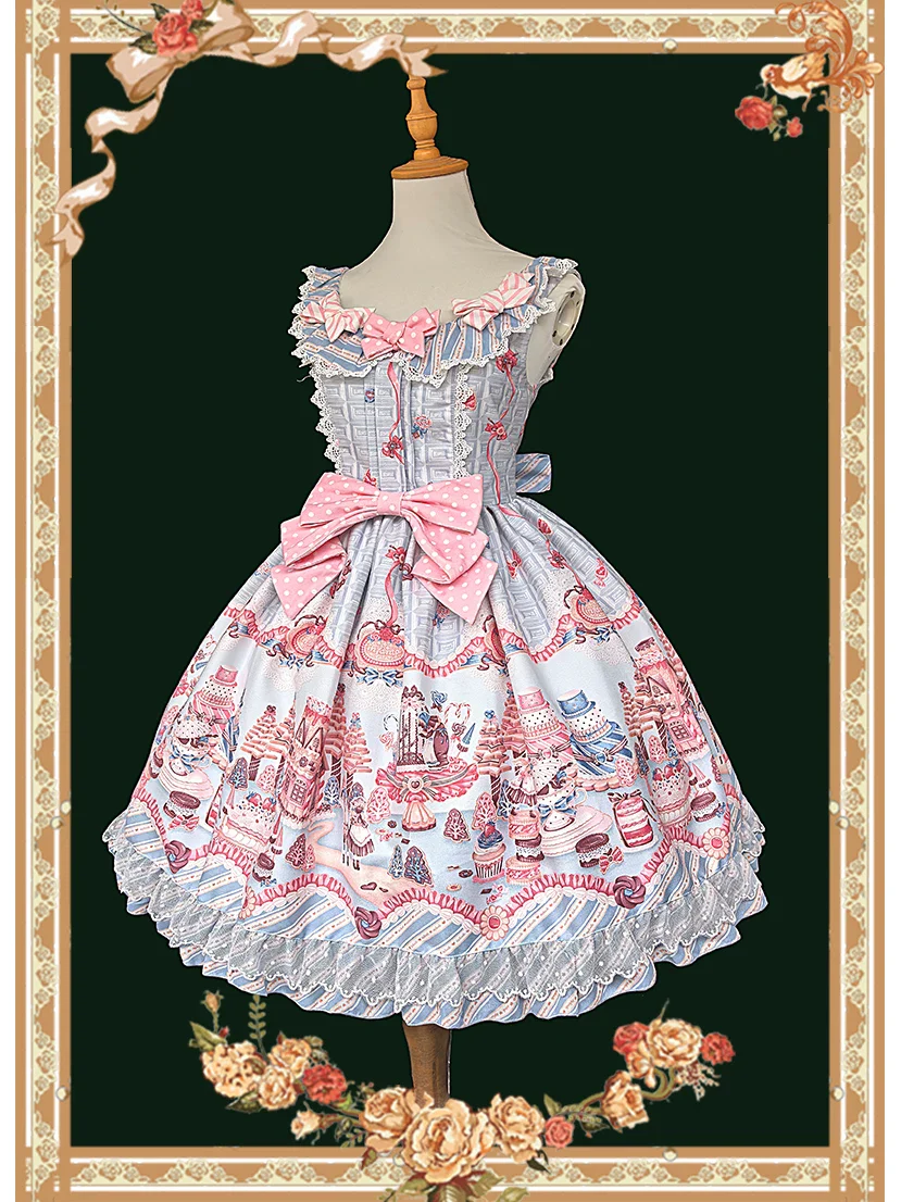 Candy House - Old School Lolita Cake Print JSK Dress, Side Zipper - Image 11
