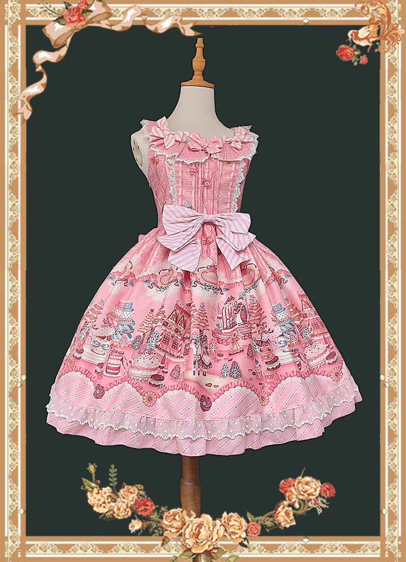 Candy House - Old School Lolita Cake Print JSK Dress, Side Zipper - Image 6