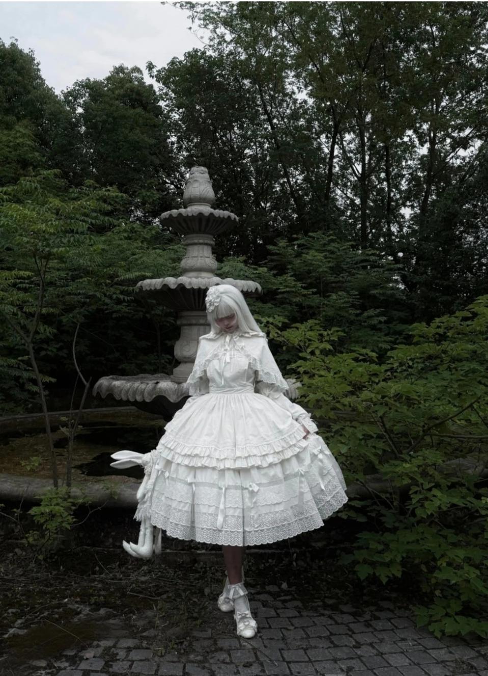 Edelburg Rose - Old School Lolita Cotton OP Dress Set, Detachable Sleeves - Image 11